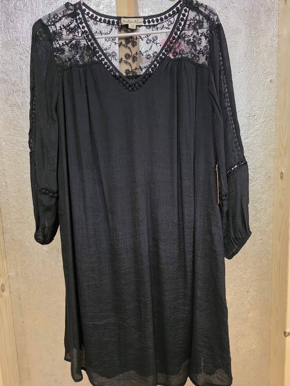 Indigo Rose Black Lace Yoke V-Neck Dress Size 1X